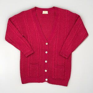 Graham & Gunn Wool Cable Knit Cardigan Sweater Women Size Medium Cranberry Red